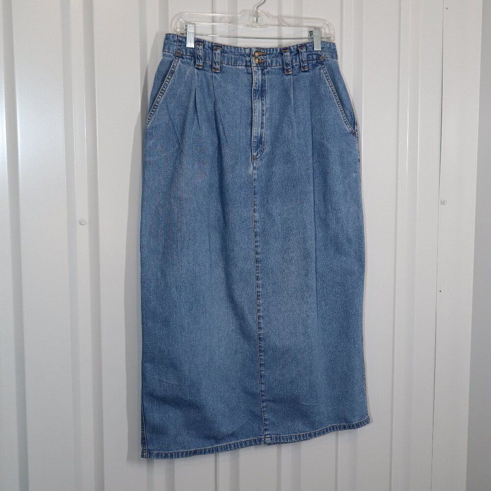 Eddie Bauer Womens Vintage Denim Skirt Light Blue Midi Size 14 100% Cotton EUC